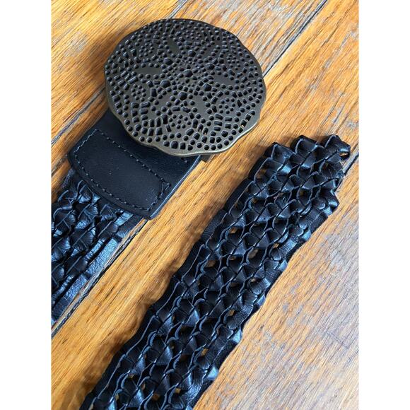 LUCKY BRAND Black Weave Leather Belt w/Boho Buckle sz XS/S - Picture 5 of 9